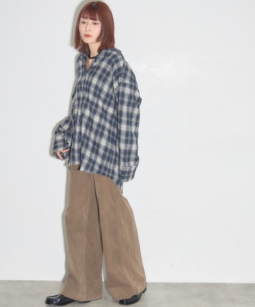 leimn（レイムン）の「チェックオーバーシャツ（シャツ/ブラウス・レディース・ネイビー/ブラウン・M）」の3枚目の写真