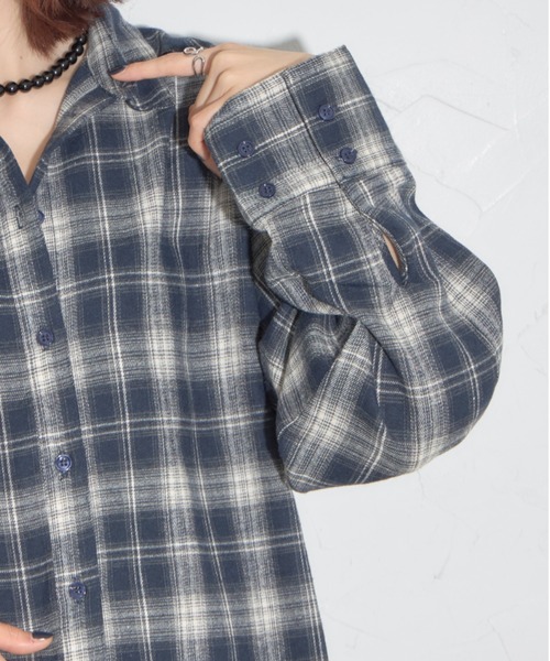 leimn（レイムン）の「チェックオーバーシャツ（シャツ/ブラウス・レディース・ネイビー/ブラウン・M）」の6枚目の写真
