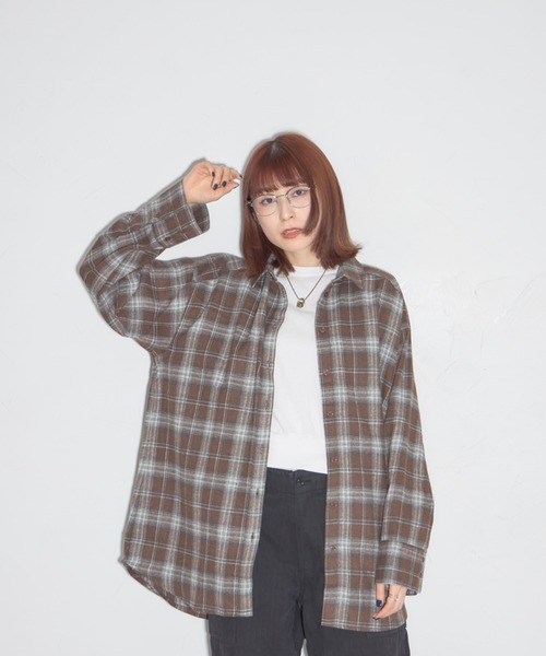 leimn（レイムン）の「チェックオーバーシャツ（シャツ/ブラウス・レディース・ネイビー/ブラウン・M）」の11枚目の写真