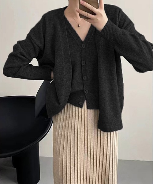 MILAE（ミレ）の「2点セットアンサンブル カーディガン＆ニットベスト（アンサンブル・レディース・ブラック/ライトベージュ/グレー/ブラウン/ベージュ・FREE）」の13枚目の写真