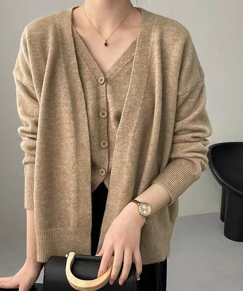 MILAE（ミレ）の「2点セットアンサンブル カーディガン＆ニットベスト（アンサンブル・レディース・ブラック/ライトベージュ/グレー/ブラウン/ベージュ・FREE）」の21枚目の写真