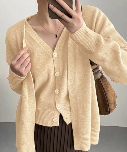 MILAE（ミレ）の「2点セットアンサンブル カーディガン＆ニットベスト（アンサンブル・レディース・ブラック/ライトベージュ/グレー/ブラウン/ベージュ・FREE）」の9枚目の写真