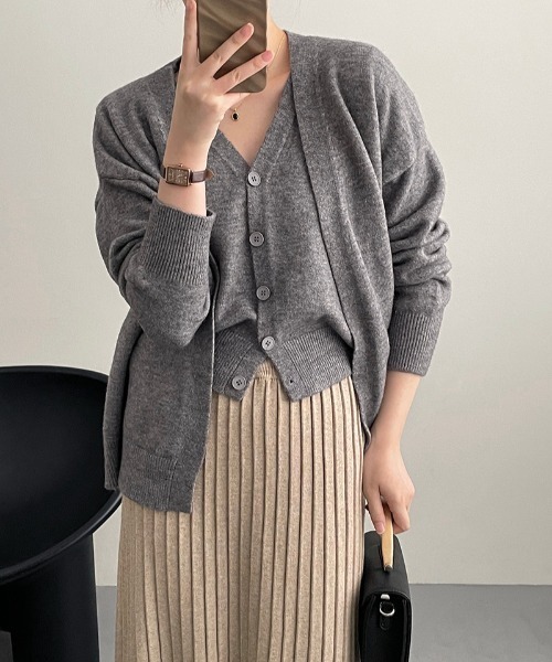MILAE（ミレ）の「2点セットアンサンブル カーディガン＆ニットベスト（アンサンブル・レディース・ブラック/ライトベージュ/グレー/ブラウン/ベージュ・FREE）」の19枚目の写真