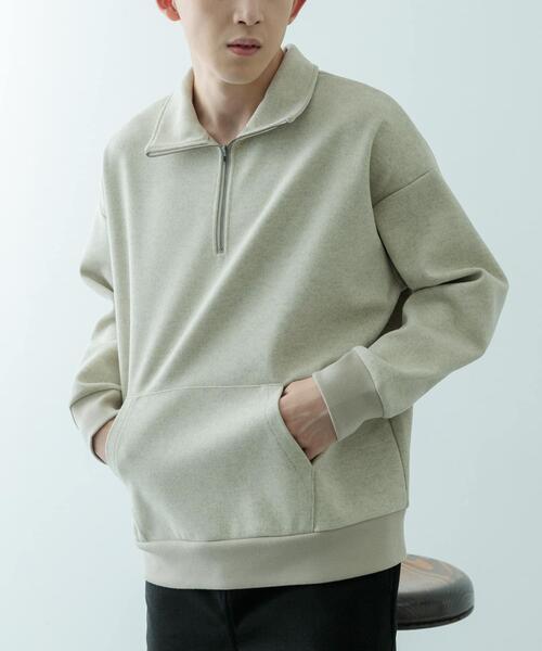 ITEMS URBANRESEARCH（アイテムズ アーバンリサーチ）の「高機能ジャージーメルトンハーフzipプルオーバー（スウェット・メンズ・ブラック/チャコールグレー/ベージュ/ブラウン・MEDIUM/LARGE）」の7枚目の写真
