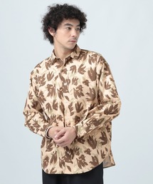 【ストレッチ】ボタニカル柄長袖シャツ