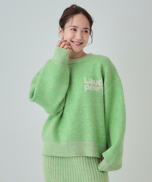 Cutie Blonde(キューティーブロンド)の「【セットアップ可】もちもちミックスヤーンロゴニット(ニット/セーター・レディース・ブラック/スモーキーグリーン系/ライトベージュ/ピンク・01/02/03/04)」の3枚目の写真