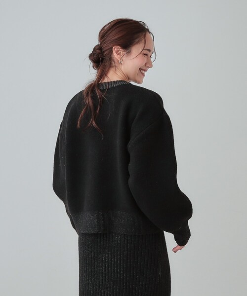 Cutie Blonde(キューティーブロンド)の「【セットアップ可】もちもちミックスヤーンロゴニット(ニット/セーター・レディース・ブラック/スモーキーグリーン系/ライトベージュ/ピンク・01/02/03/04)」の6枚目の写真