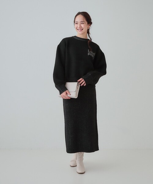 Cutie Blonde(キューティーブロンド)の「【セットアップ可】もちもちミックスヤーンロゴニット(ニット/セーター・レディース・ブラック/スモーキーグリーン系/ライトベージュ/ピンク・01/02/03/04)」の7枚目の写真