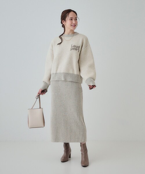 Cutie Blonde(キューティーブロンド)の「【セットアップ可】もちもちミックスヤーンロゴニット(ニット/セーター・レディース・ブラック/スモーキーグリーン系/ライトベージュ/ピンク・01/02/03/04)」の11枚目の写真