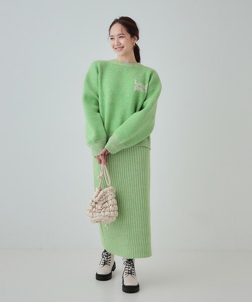 Cutie Blonde(キューティーブロンド)の「【セットアップ可】もちもちミックスヤーンロゴニット(ニット/セーター・レディース・ブラック/スモーキーグリーン系/ライトベージュ/ピンク・01/02/03/04)」の19枚目の写真