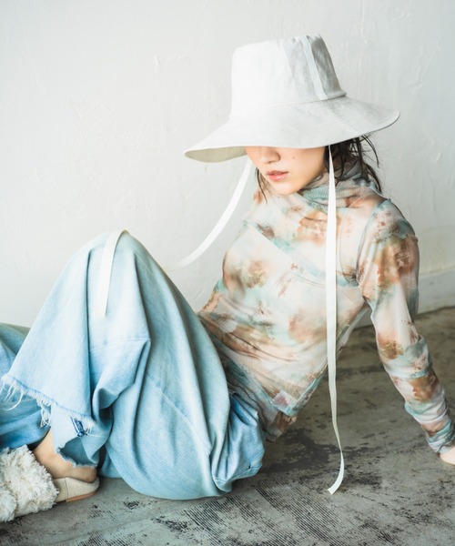 ORIENT MILLINERY(オリエント ミリナリー)の「RUFF【ルフ】リネン100% UVプロテクト サンシェードハット UPF50+(ハット・レディース・キナリ/ネイビー・FREE)」の4枚目の写真