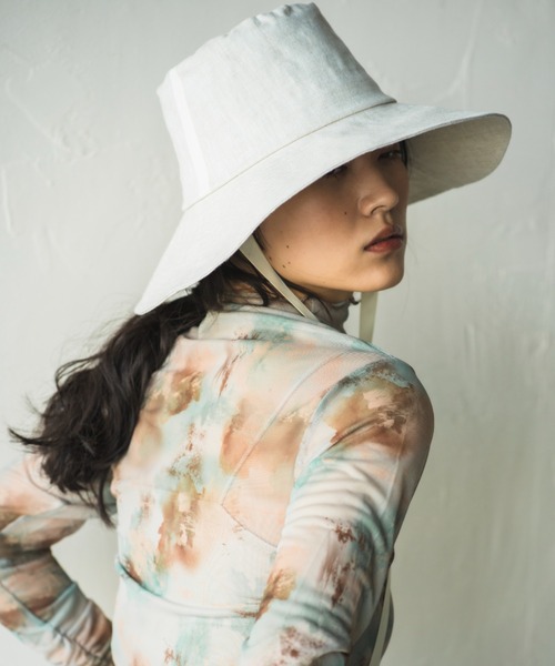 ORIENT MILLINERY(オリエント ミリナリー)の「RUFF【ルフ】リネン100% UVプロテクト サンシェードハット UPF50+(ハット・レディース・キナリ/ネイビー・FREE)」の3枚目の写真