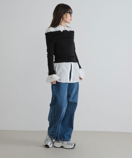 bohmal(ボマール)の「くしゅくしゅオフショルプルオーバーニット(ニット/セーター・レディース・ブラック/アイボリー/チャコールグレー・FREE)」の15枚目の写真