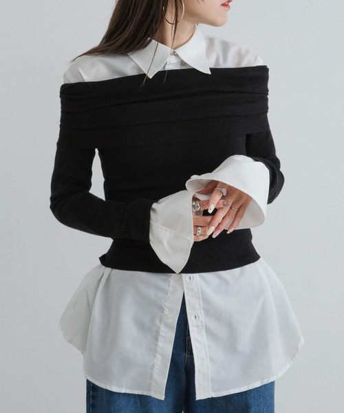 bohmal(ボマール)の「くしゅくしゅオフショルプルオーバーニット(ニット/セーター・レディース・ブラック/アイボリー/チャコールグレー・FREE)」の12枚目の写真