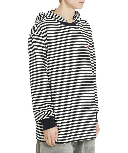 OY(オーワイ)の「『OY/オーワイ』 PATCH STRIPE HOODED L/S TEE/パッチストライプフード長袖カットソー(Tシャツ/カットソー・レディース・ブラック/ブラウン・XL/M)」の3枚目の写真
