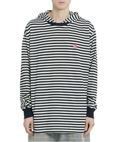 OY(オーワイ)の「『OY/オーワイ』 PATCH STRIPE HOODED L/S TEE/パッチストライプフード長袖カットソー(Tシャツ/カットソー・レディース・ブラック/ブラウン・XL/M)」の12枚目の写真