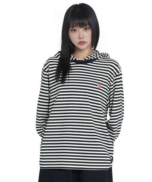 OY(オーワイ)の「『OY/オーワイ』 PATCH STRIPE HOODED L/S TEE/パッチストライプフード長袖カットソー(Tシャツ/カットソー・レディース・ブラック/ブラウン・XL/M)」の13枚目の写真