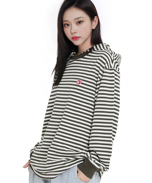 OY(オーワイ)の「『OY/オーワイ』 PATCH STRIPE HOODED L/S TEE/パッチストライプフード長袖カットソー(Tシャツ/カットソー・レディース・ブラック/ブラウン・XL/M)」の16枚目の写真