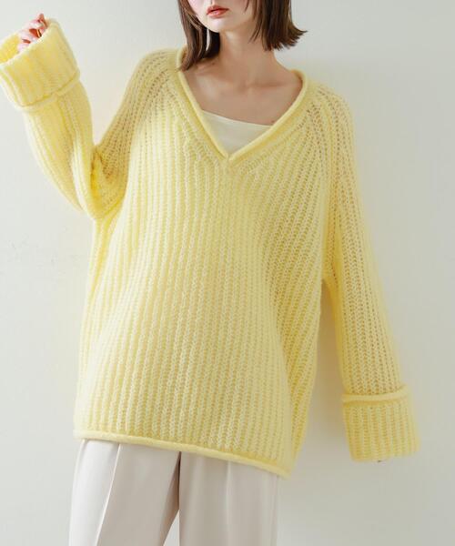SENSE OF PLACE by URBAN RESEARCH（センスオブプレイスバイアーバンリサーチ）の「モヘアライクVネックルーズセーター（ニット/セーター・レディース・グレー/ミント/イエロー・ONE）」の3枚目の写真