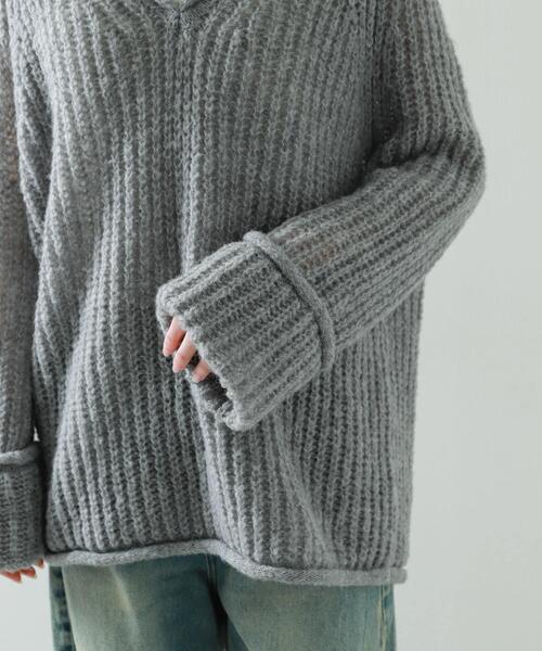 SENSE OF PLACE by URBAN RESEARCH（センスオブプレイスバイアーバンリサーチ）の「モヘアライクVネックルーズセーター（ニット/セーター・レディース・グレー/ミント/イエロー・ONE）」の6枚目の写真