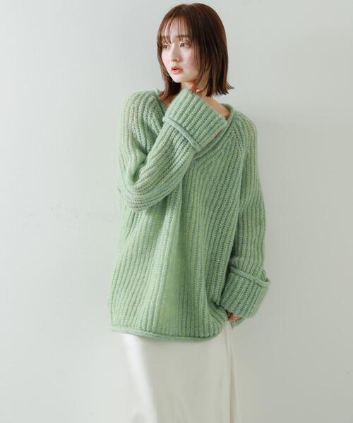 SENSE OF PLACE by URBAN RESEARCH（センスオブプレイスバイアーバンリサーチ）の「モヘアライクVネックルーズセーター（ニット/セーター・レディース・グレー/ミント/イエロー・ONE）」の10枚目の写真