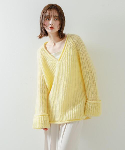 SENSE OF PLACE by URBAN RESEARCH（センスオブプレイスバイアーバンリサーチ）の「モヘアライクVネックルーズセーター（ニット/セーター・レディース・グレー/ミント/イエロー・ONE）」の22枚目の写真