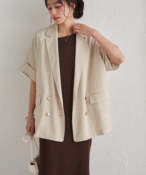 RANAN（ラナン）の「麻調ダブルボタンハーフスリーブジャケット（テーラードジャケット・レディース・ブラック/グレイッシュベージュ/ネイビー/ベージュ/グリーン系その他/ベージュ系その他・LL/L/M）」の12枚目の写真