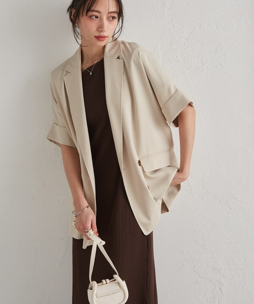 RANAN（ラナン）の「麻調ダブルボタンハーフスリーブジャケット（テーラードジャケット・レディース・ブラック/グレイッシュベージュ/ネイビー/ベージュ/グリーン系その他/ベージュ系その他・LL/L/M）」の11枚目の写真