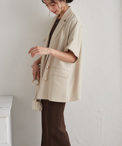 RANAN（ラナン）の「麻調ダブルボタンハーフスリーブジャケット（テーラードジャケット・レディース・ブラック/グレイッシュベージュ/ネイビー/ベージュ/グリーン系その他/ベージュ系その他・LL/L/M）」の10枚目の写真