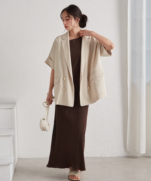RANAN（ラナン）の「麻調ダブルボタンハーフスリーブジャケット（テーラードジャケット・レディース・ブラック/グレイッシュベージュ/ネイビー/ベージュ/グリーン系その他/ベージュ系その他・LL/L/M）」の9枚目の写真