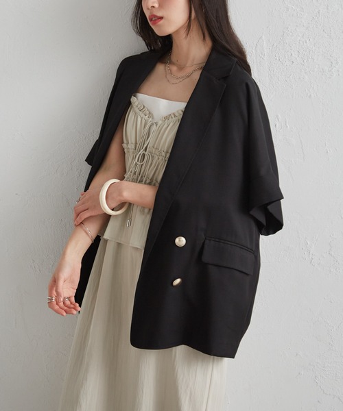 RANAN（ラナン）の「麻調ダブルボタンハーフスリーブジャケット（テーラードジャケット・レディース・ブラック/グレイッシュベージュ/ネイビー/ベージュ/グリーン系その他/ベージュ系その他・LL/L/M）」の22枚目の写真