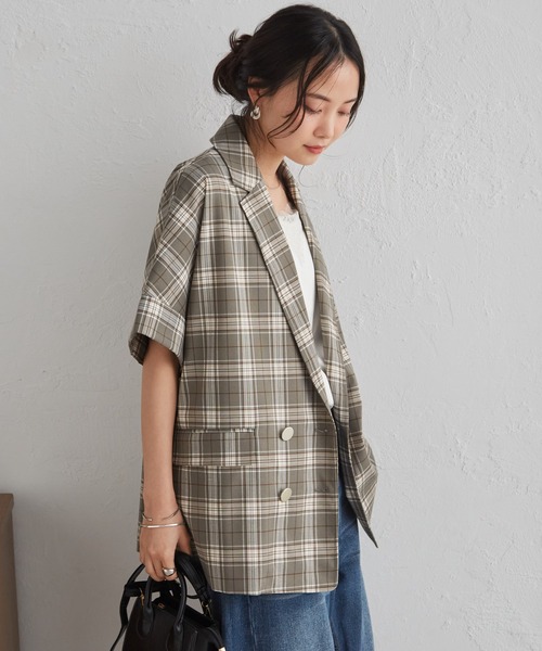 RANAN（ラナン）の「麻調ダブルボタンハーフスリーブジャケット（テーラードジャケット・レディース・ブラック/グレイッシュベージュ/ネイビー/ベージュ/グリーン系その他/ベージュ系その他・LL/L/M）」の18枚目の写真