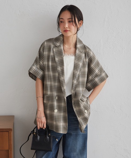 RANAN（ラナン）の「麻調ダブルボタンハーフスリーブジャケット（テーラードジャケット・レディース・ブラック/グレイッシュベージュ/ネイビー/ベージュ/グリーン系その他/ベージュ系その他・LL/L/M）」の17枚目の写真