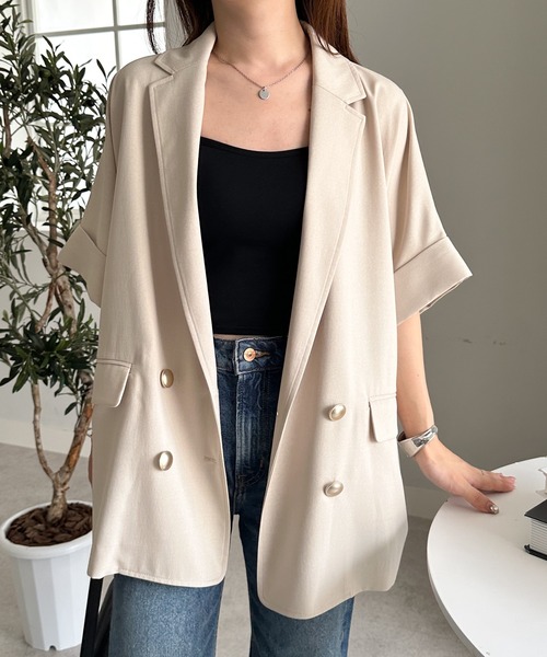 新品未使用タグ付★RANAN麻調ダブルボタンハーフスリーブジャケット　ベージュL R05096EW014441_fw_thumbM.jpg