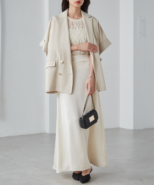 RANAN（ラナン）の「麻調ダブルボタンハーフスリーブジャケット（テーラードジャケット・レディース・ブラック/グレイッシュベージュ/ネイビー/ベージュ/グリーン系その他/ベージュ系その他・LL/L/M）」の7枚目の写真