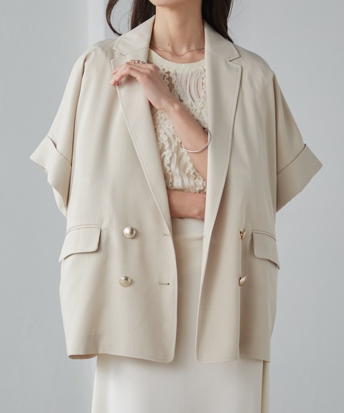 RANAN（ラナン）の「麻調ダブルボタンハーフスリーブジャケット（テーラードジャケット・レディース・ブラック/グレイッシュベージュ/ネイビー/ベージュ/グリーン系その他/ベージュ系その他・LL/L/M）」の8枚目の写真