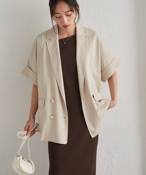 RANAN（ラナン）の「麻調ダブルボタンハーフスリーブジャケット（テーラードジャケット・レディース・ブラック/グレイッシュベージュ/ネイビー/ベージュ/グリーン系その他/ベージュ系その他・LL/L/M）」の14枚目の写真