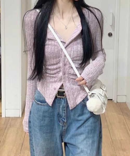 SHEPP(シープ)の「ギャザーボタンリブニットカーディガン(ニット/セーター・レディース・ベージュ/ピンク/グレー・M/L)」の16枚目の写真