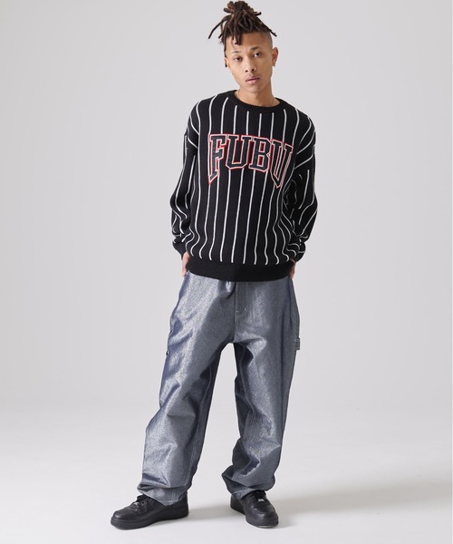 FUBU( フブ)の「FUBU フブ ブランド ロゴ 刺繍 サイズ調整可能 メタリック ラメ デニムパンツ(デニムパンツ・メンズ・ネイビー/シルバー・34/38/32/36)」の16枚目の写真