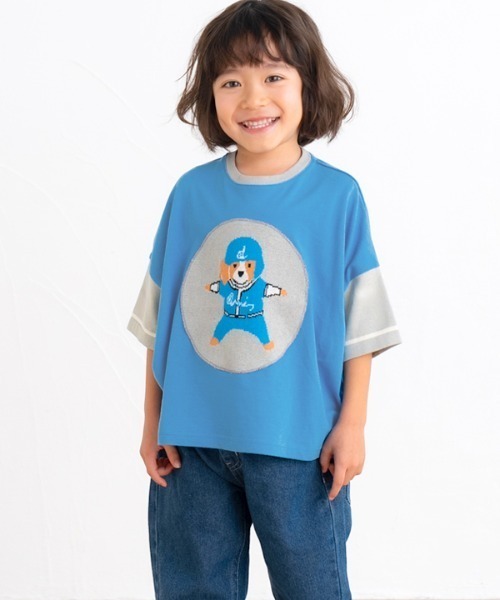 ami amie（アミアミ）の「デコポン犬ワイドＴシャツ（Tシャツ/カットソー・キッズ・ブルー・120cm/110cm/130cm/100cm/90cm）」の3枚目の写真