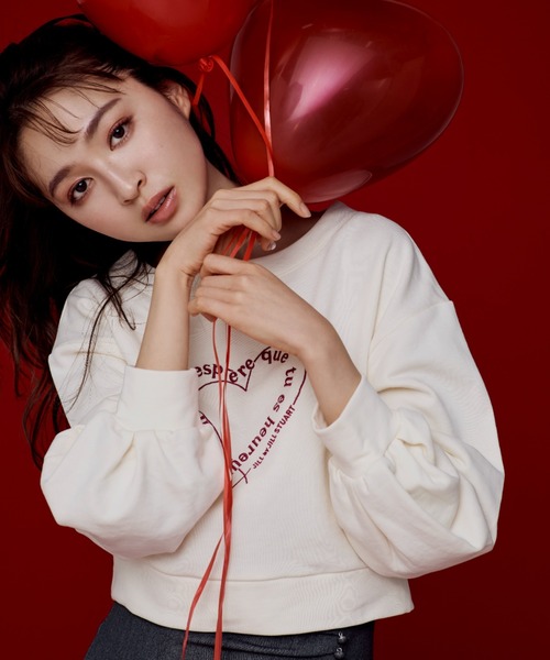 メッセージハートオフショル裏毛プルオーバー（Tシャツ/カットソー  