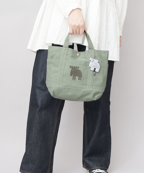moz（モズ）の「キャンバス ミニ ハンドトートバッグ エルク リフレクトチャーム付き（トートバッグ・レディース・ホワイト/ピンク/グリーン/イエロー/ストライプ/ブラック/グレー/ブルー/ベージュ/インディゴブルー・FREE）」の14枚目の写真