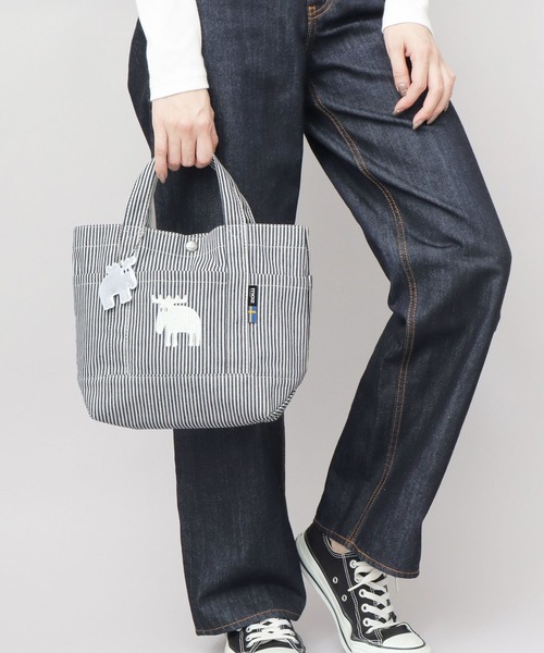 moz（モズ）の「キャンバス ミニ ハンドトートバッグ エルク リフレクトチャーム付き（トートバッグ・レディース・ホワイト/ピンク/グリーン/イエロー/ストライプ/ブラック/グレー/ブルー/ベージュ/インディゴブルー・FREE）」の18枚目の写真