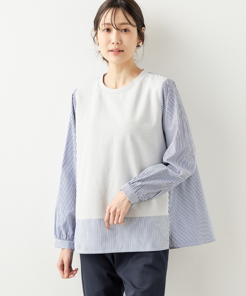 DECOY SINCE 1981(デコイシンスイチキュウハチイチ)の「ストライプドッキングプルオーバー(Tシャツ/カットソー・レディース・グレー/サックスブルー/ネイビー・L/M/LL)」の2枚目の写真