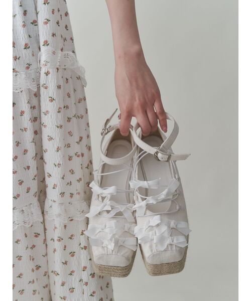 merry jenny（メリージェニー）の「ribbon balletジュートウェッジサンダル（サンダル・レディース・ブラック/オフホワイト・MEDIUM/LARGE）」の11枚目の写真