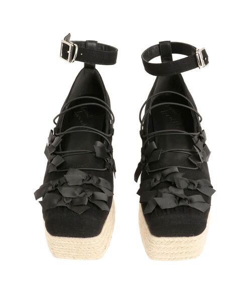 merry jenny（メリージェニー）の「ribbon balletジュートウェッジサンダル（サンダル・レディース・ブラック/オフホワイト・MEDIUM/LARGE）」の9枚目の写真