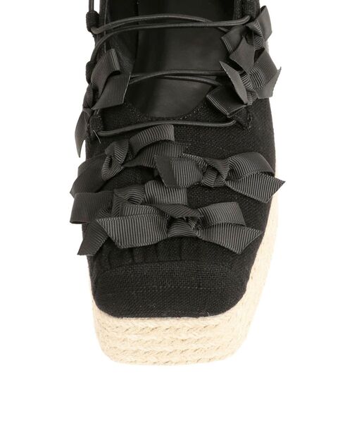 merry jenny（メリージェニー）の「ribbon balletジュートウェッジサンダル（サンダル・レディース・ブラック/オフホワイト・MEDIUM/LARGE）」の6枚目の写真