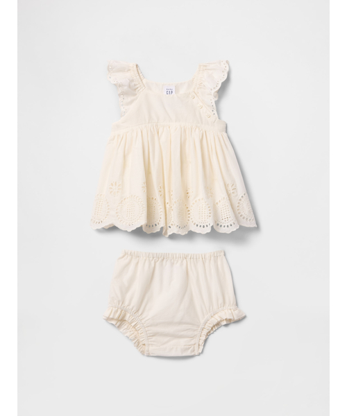 GAP(ギャップ)の「アイレット コットンコーデセット (ベビー)(セットアップ・キッズ・オフホワイト/グリーン・60cm/70cm/80cm/90cm)」の2枚目の写真