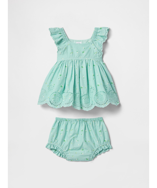 GAP(ギャップ)の「アイレット コットンコーデセット (ベビー)(セットアップ・キッズ・オフホワイト/グリーン・60cm/70cm/80cm/90cm)」の1枚目の写真