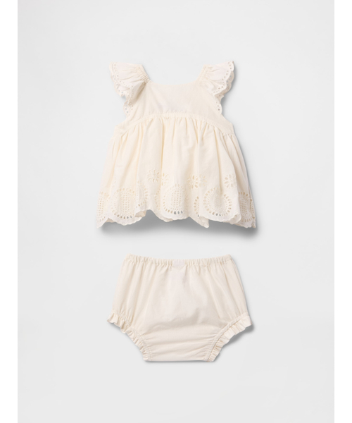 GAP(ギャップ)の「アイレット コットンコーデセット (ベビー)(セットアップ・キッズ・オフホワイト/グリーン・60cm/70cm/80cm/90cm)」の3枚目の写真